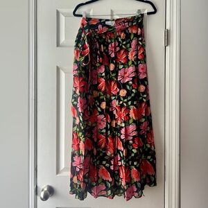 Floral Skirt With Side Tie & 2 Front Slits